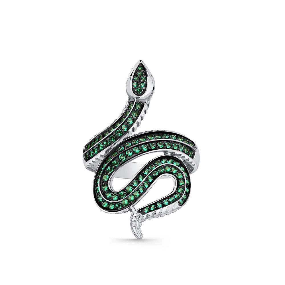 Inel din aur alb cu pietre Cubic Zirconia Verde, Cubic Zirconia Negru