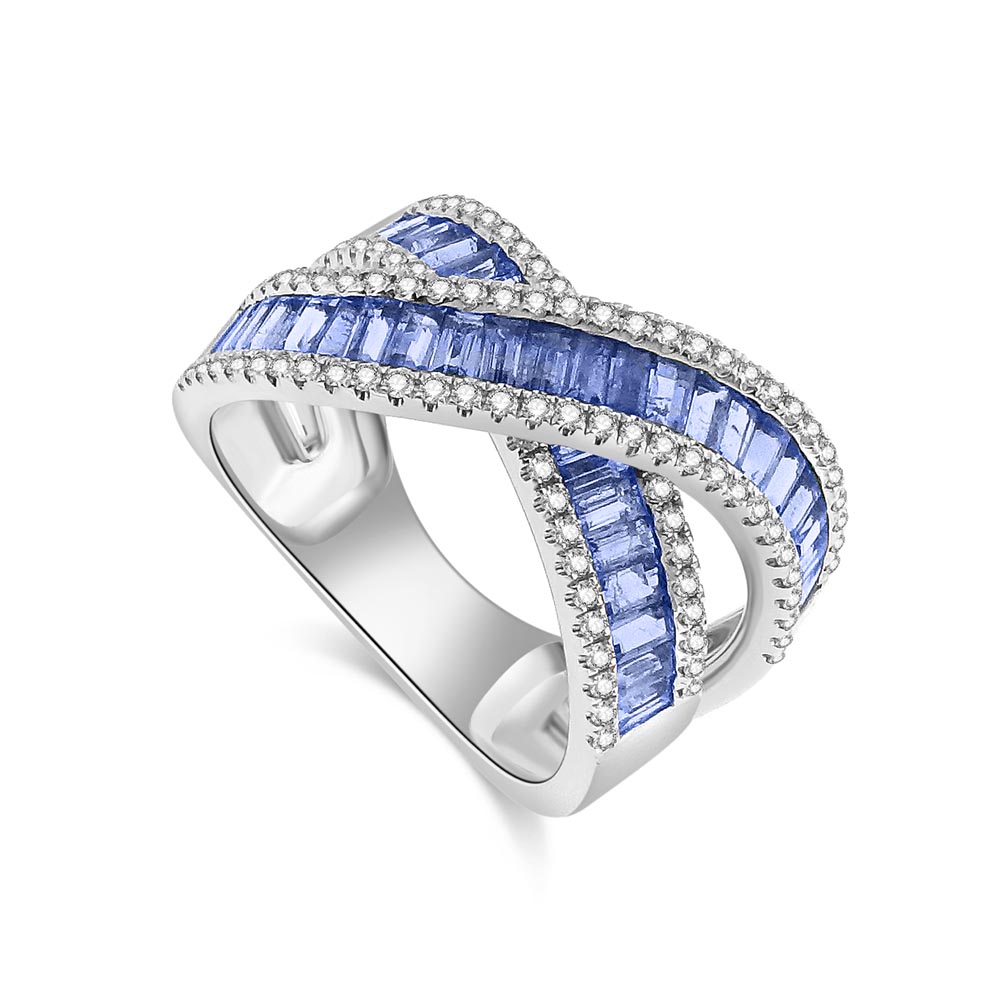 Inel din aur alb cu pietre Diamant, Safir