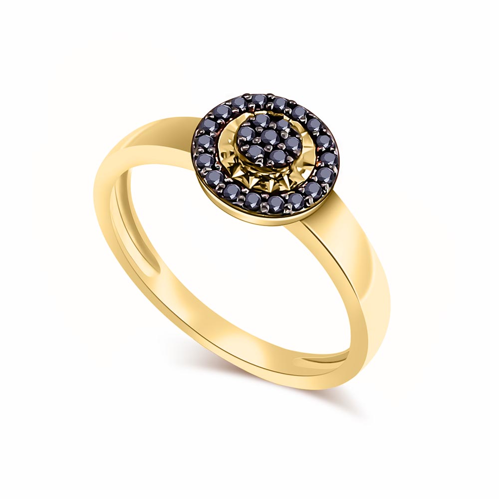 Inel din aur galben cu pietre Diamant negru