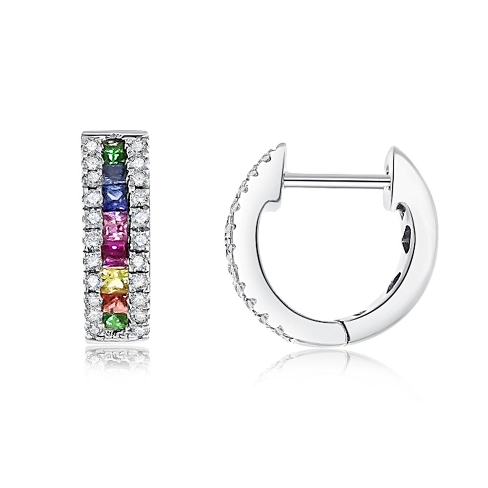Cercei Creole din aur alb cu pietre Diamant,