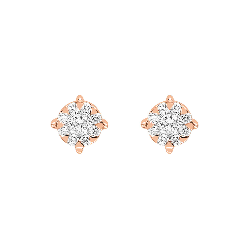 Cercei Pusete din aur roz cu pietre Diamant