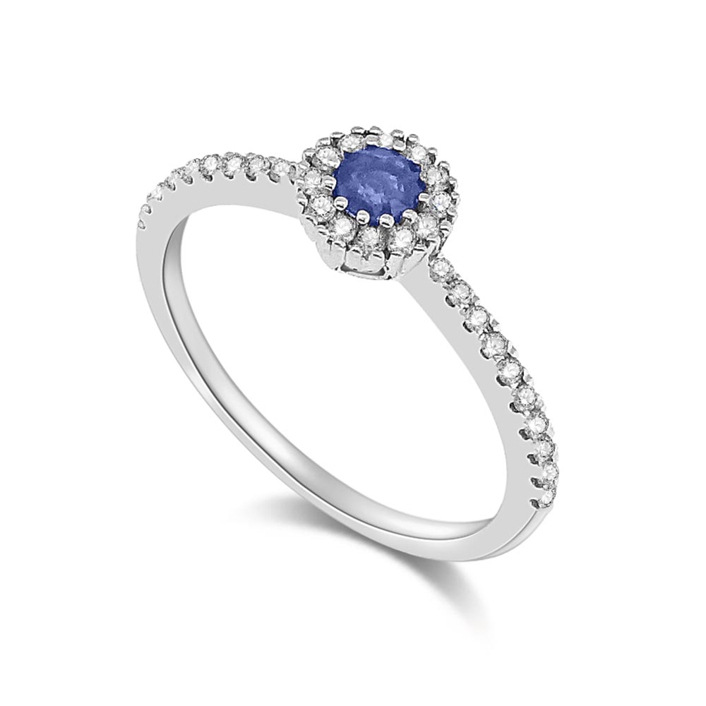 Inel din aur alb cu pietre Diamant, Safir