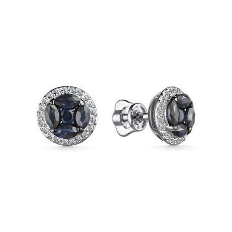 Cercei Pusete din aur alb cu pietre Diamant, Safir