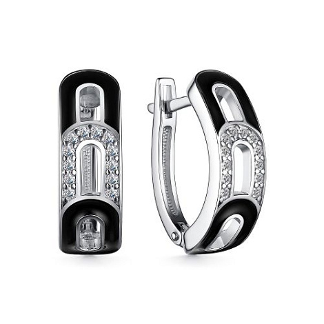 Cercei din argint  cu pietre Cubic Zirconia Incolor, Emailare