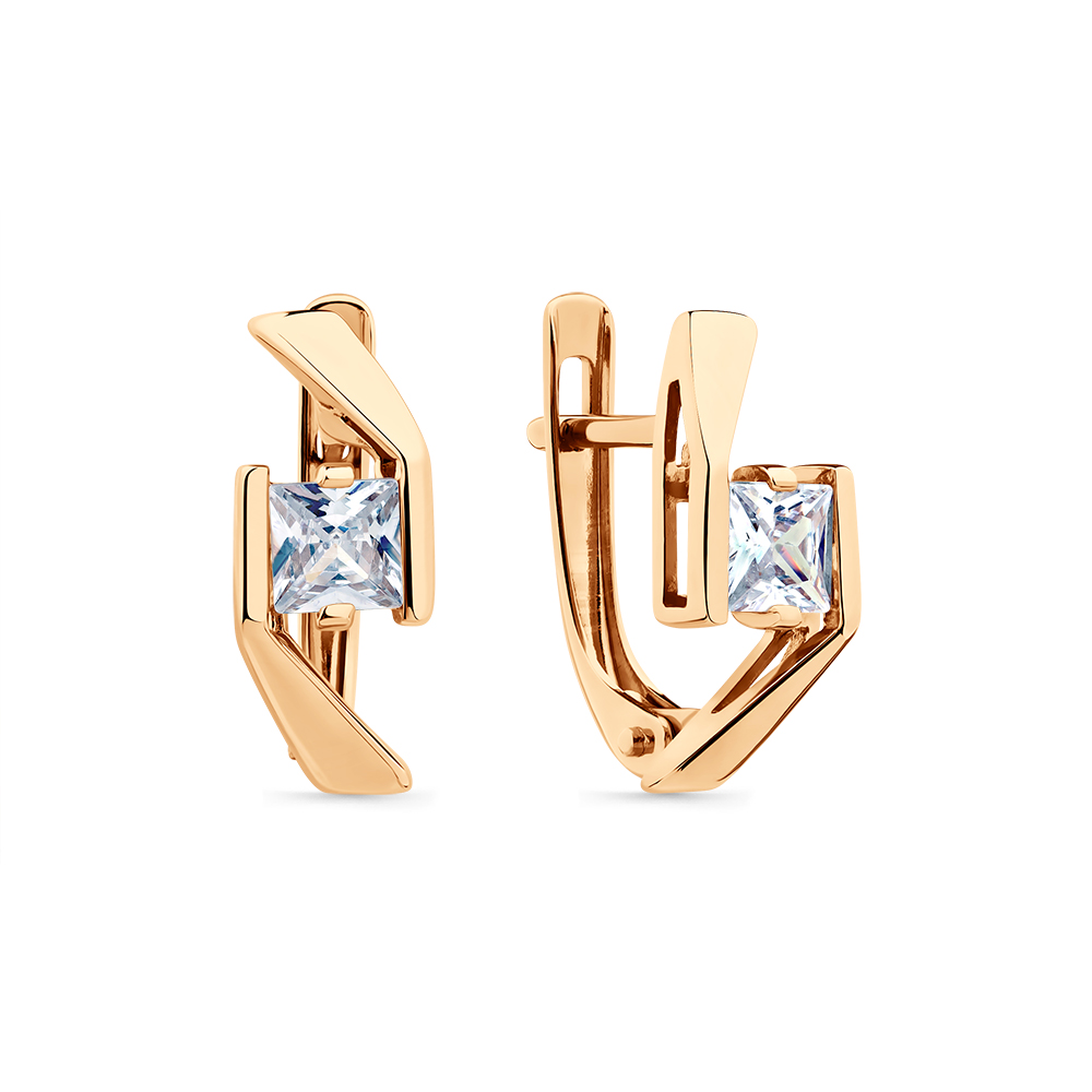 Cercei din aur roșu cu pietre Cubic Zirconia Incolor
