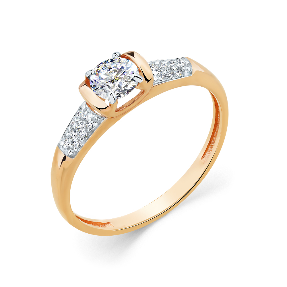 Inel din aur roșu cu pietre Cubic Zirconia Incolor