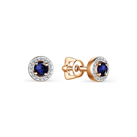 Cercei Pusete din aur roșu cu pietre Diamant, Safir