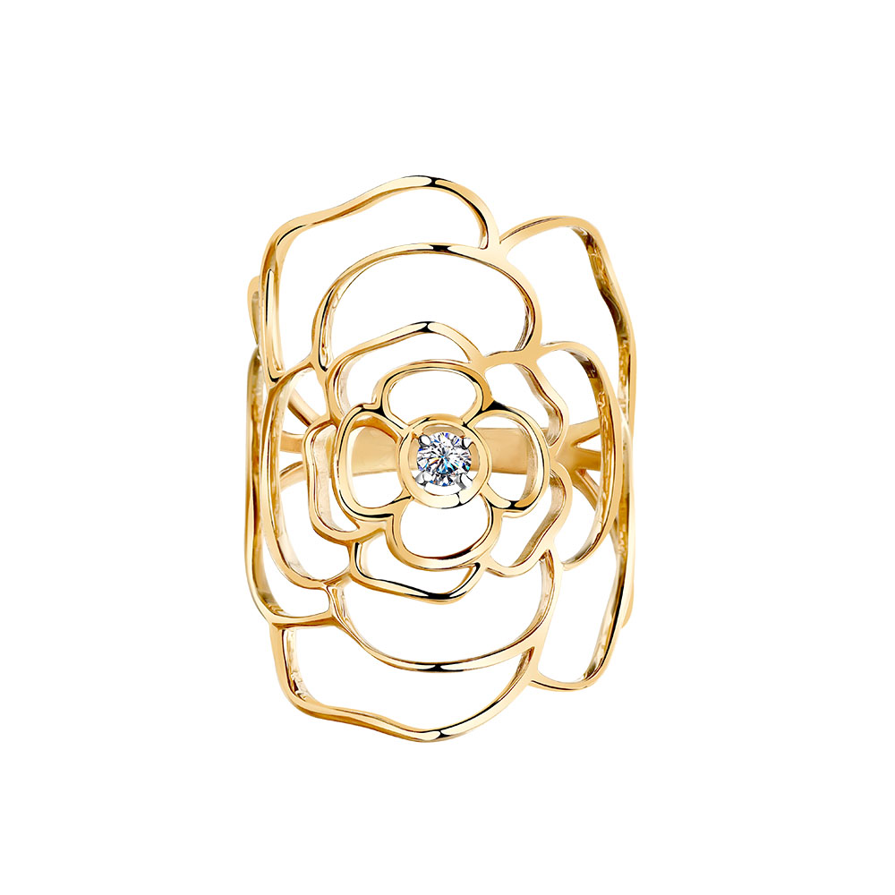 Inel din aur roșu cu pietre Cubic Zirconia Incolor