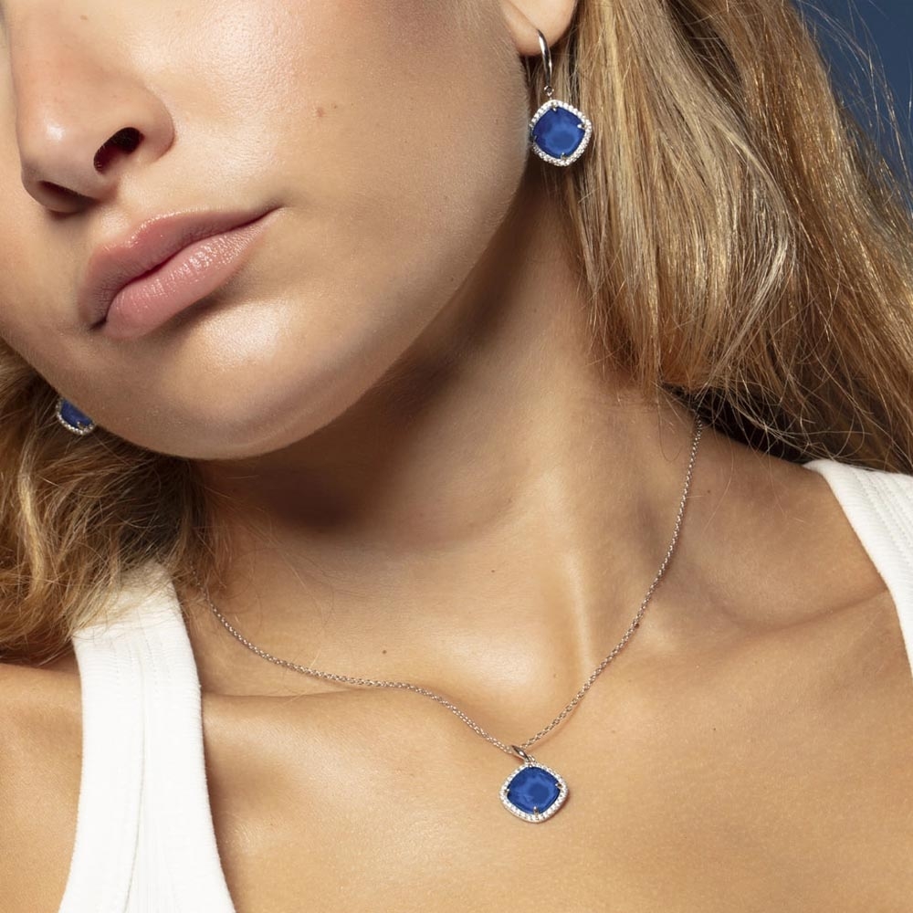 Colier din argint  cu pietre Cubic Zirconia Incolor, Cubic Zirconia Albastru