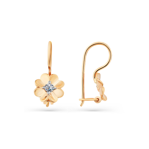 Cercei pentru copii din aur roșu cu pietre Cubic zirconia