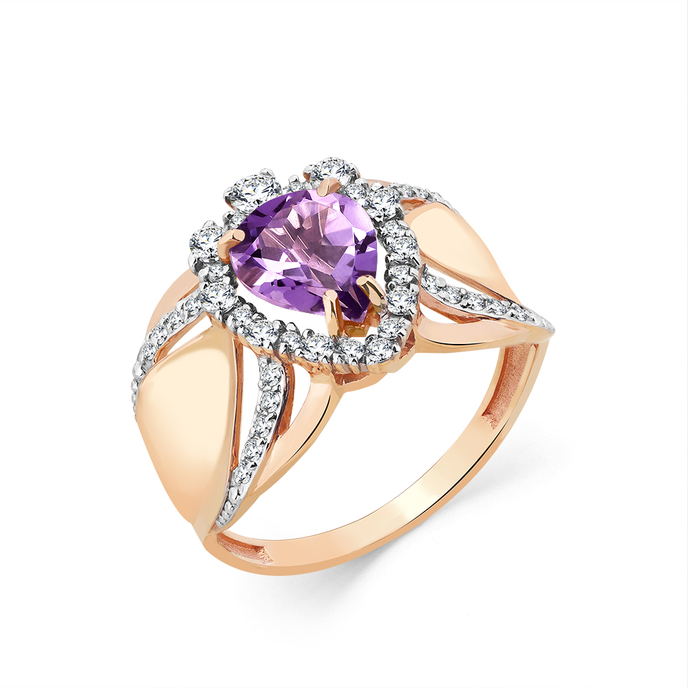 Inel din aur roșu cu pietre Cubic Zirconia Incolor, Ametist