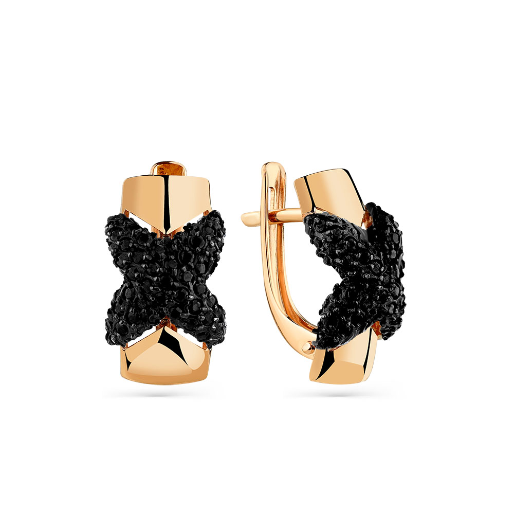 Cercei din aur roșu cu pietre Cubic Zirconia Negru