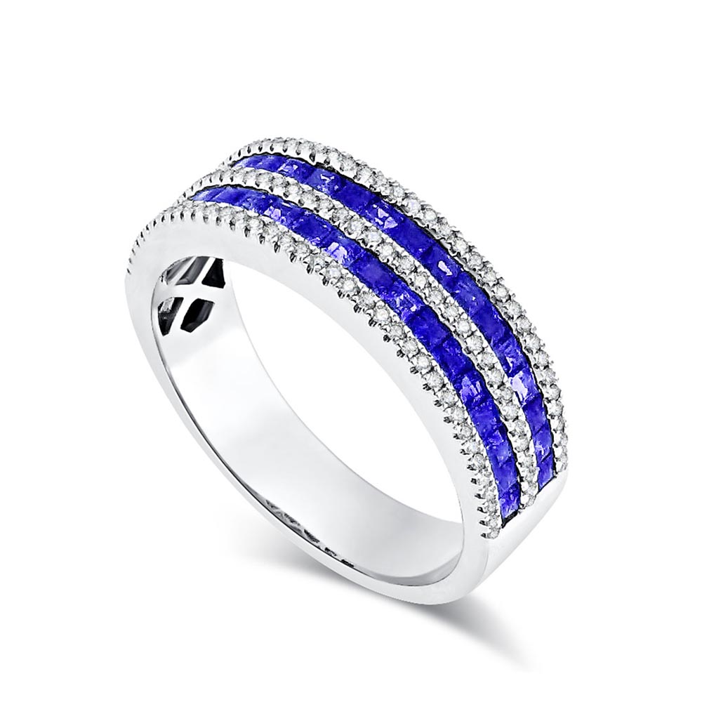 Inel din aur alb cu pietre Diamant, Safir