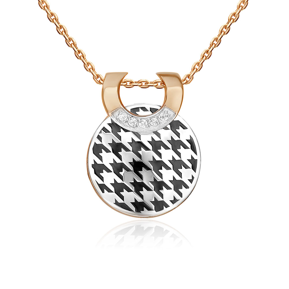 Pandantiv din aur alb și roșu cu pietre Cubic Zirconia Incolor, Emailare