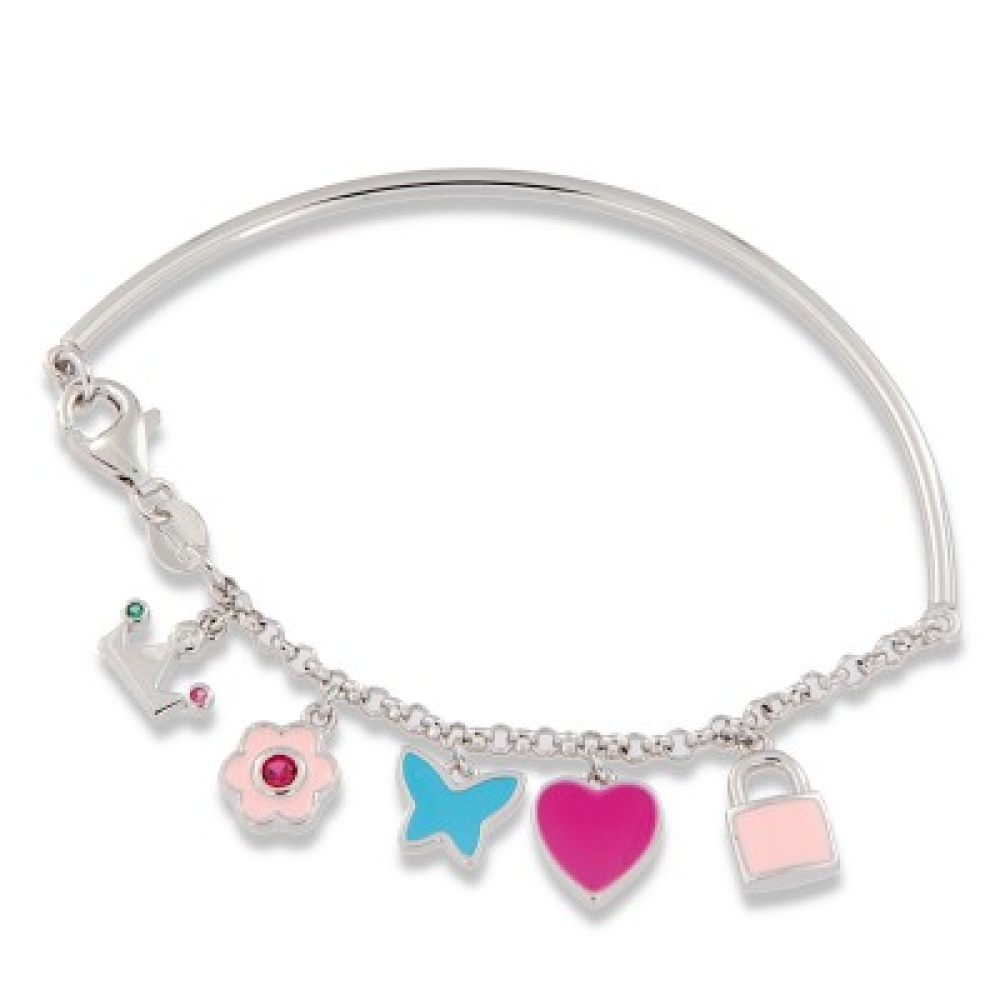 Brățară din argint  cu pietre Cubic Zirconia Verde, Cubic Zirconia Roz și Finift