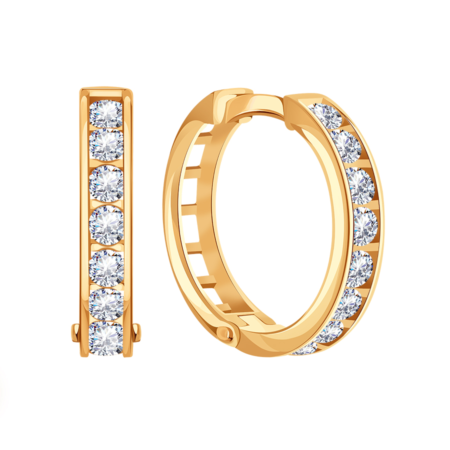 Cercei Creole din aur roșu cu pietre Cubic Zirconia Incolor