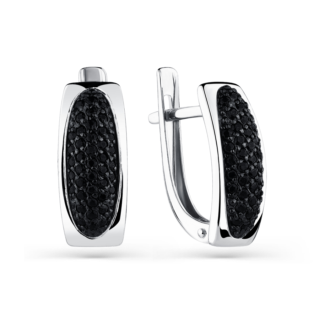 Cercei din aur alb cu pietre Cubic Zirconia Negru