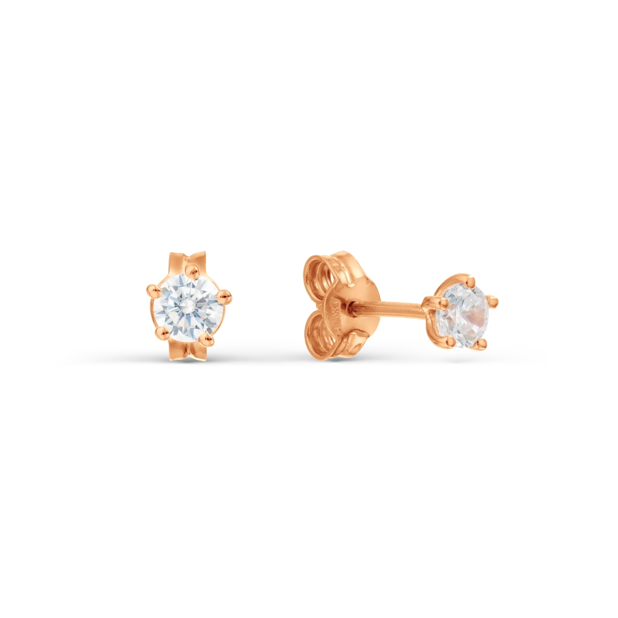 Cercei Pusete din aur roșu cu pietre Cubic Zirconia Incolor