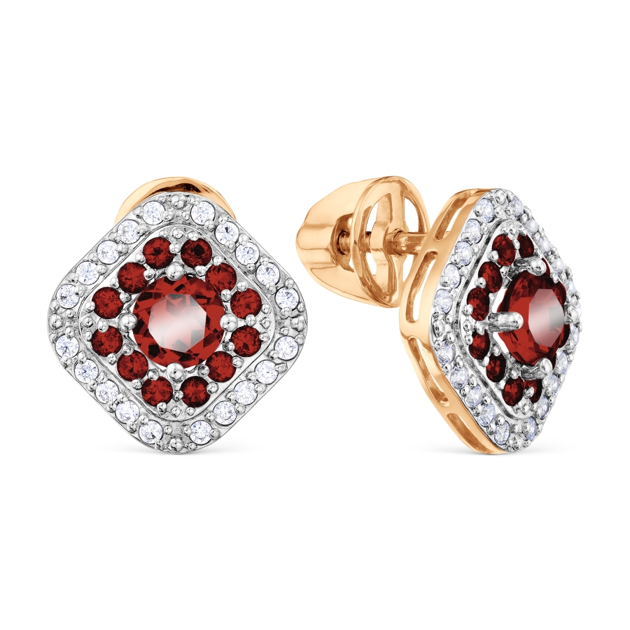 Cercei Pusete din aur roșu cu pietre Cubic Zirconia Incolor, Granat