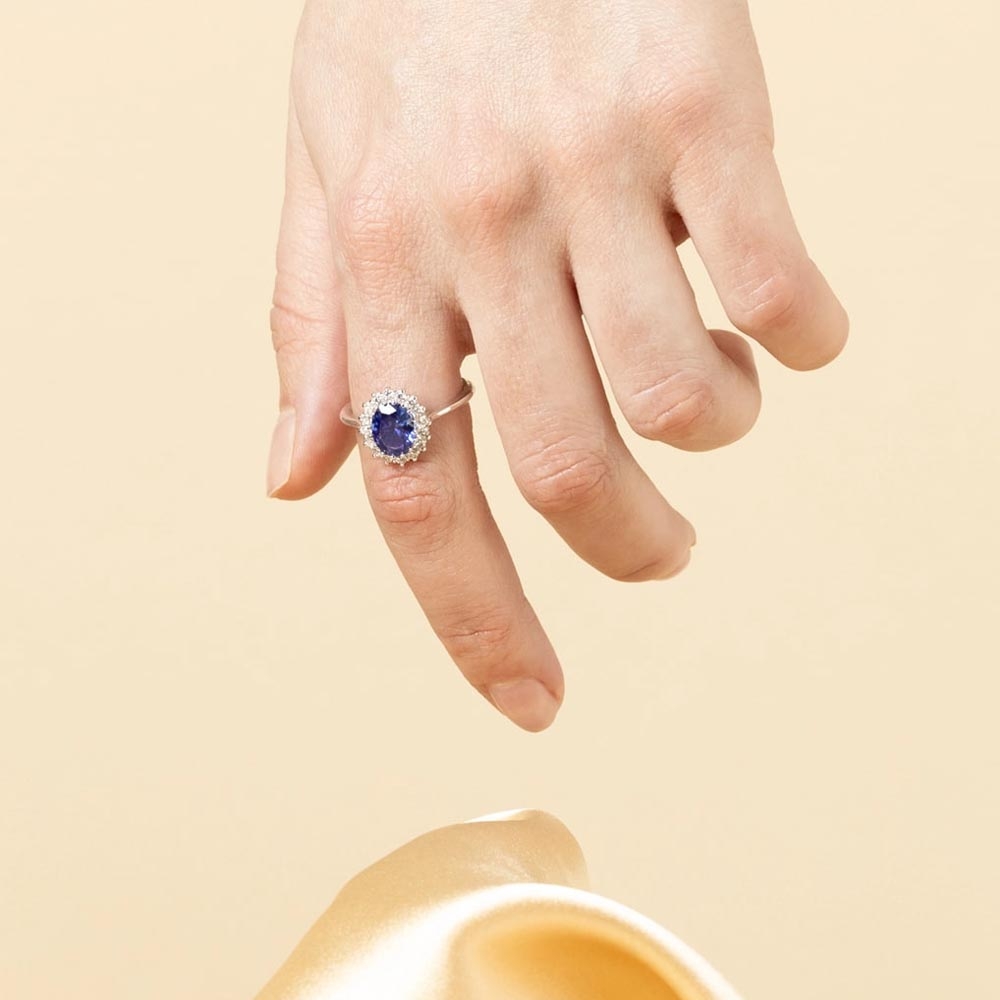 Inel din argint  cu pietre Cubic Zirconia Incolor, Cubic Zirconia Albastru