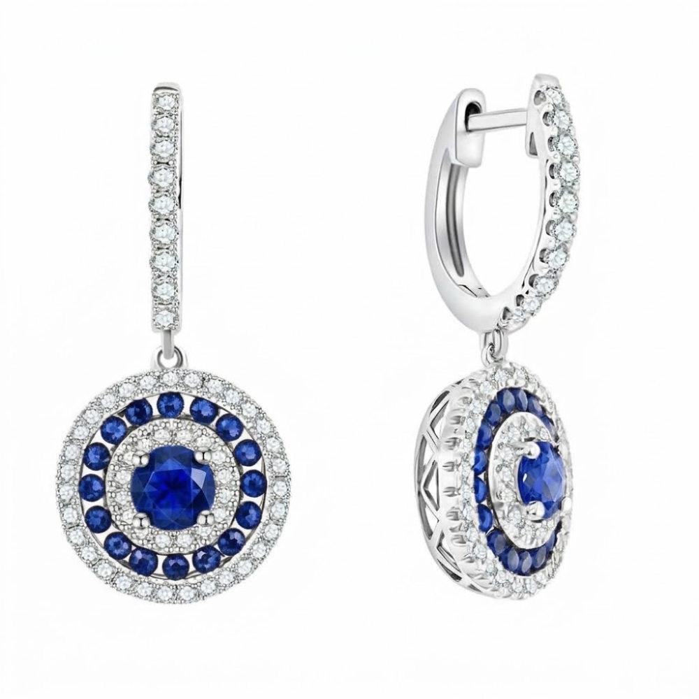 Cercei din aur alb cu Diamant, Safir