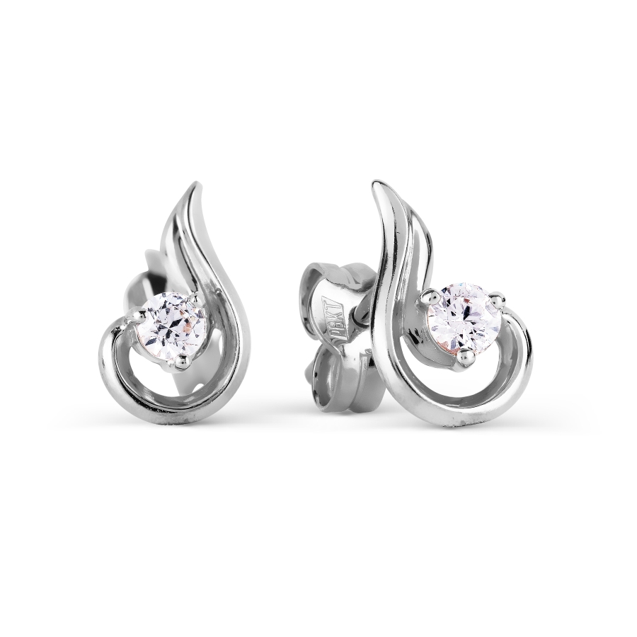 Cercei Pusete din aur alb cu pietre Cubic Zirconia Incolor