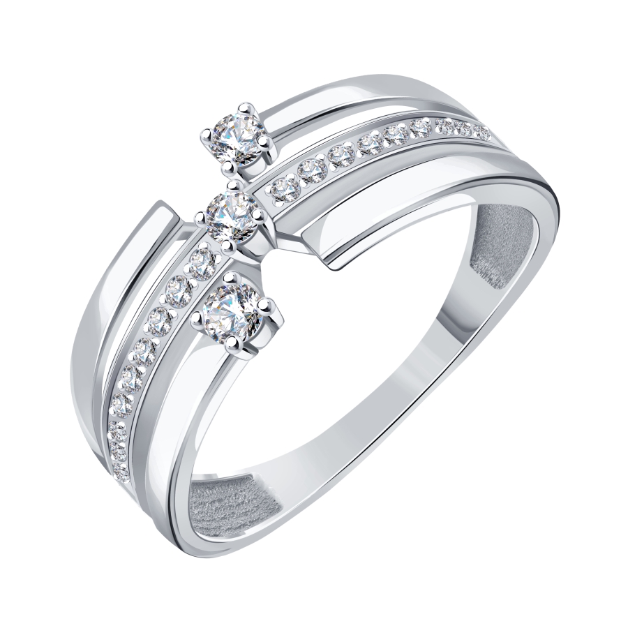 Inel din aur alb cu pietre Cubic Zirconia Incolor