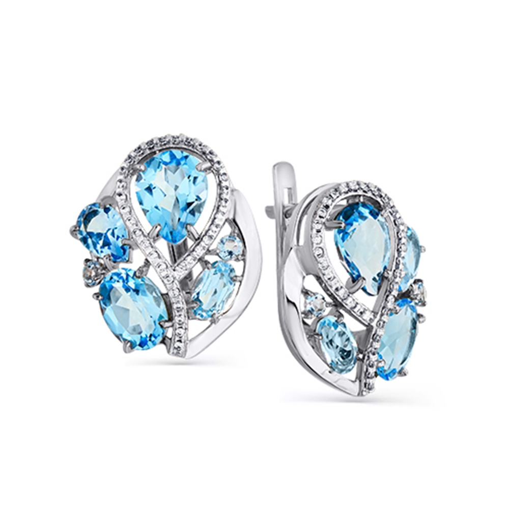 Cercei din aur alb cu pietre Cubic Zirconia Incolor, Topaz Swiss