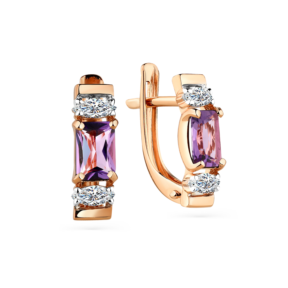 Cercei din aur roșu cu pietre Cubic zirconia, Ametist