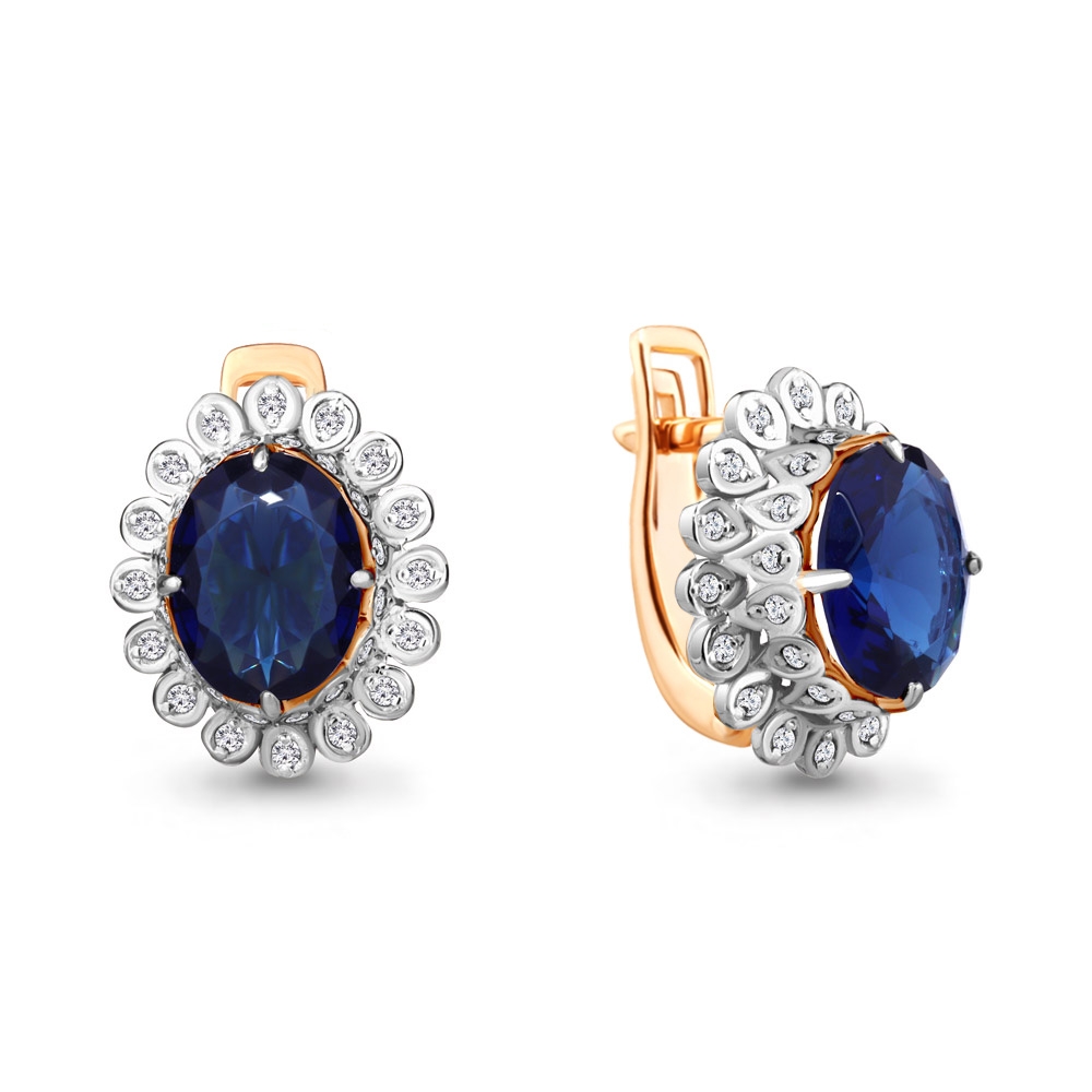 Cercei din aur roz cu pietre Diamant, Safir
