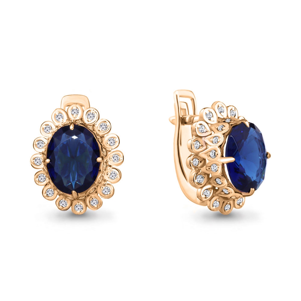 Cercei din aur roz cu pietre Diamant, Safir