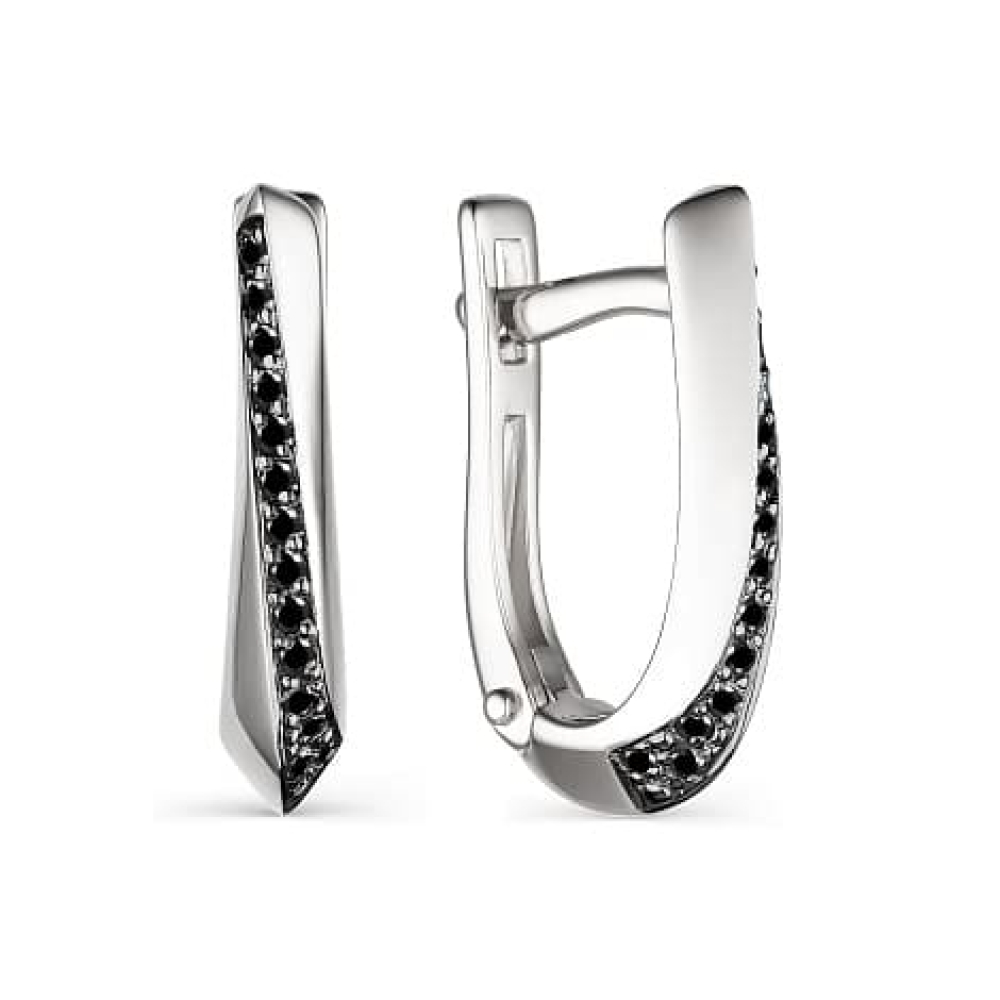 Cercei din aur alb cu pietre Diamant negru