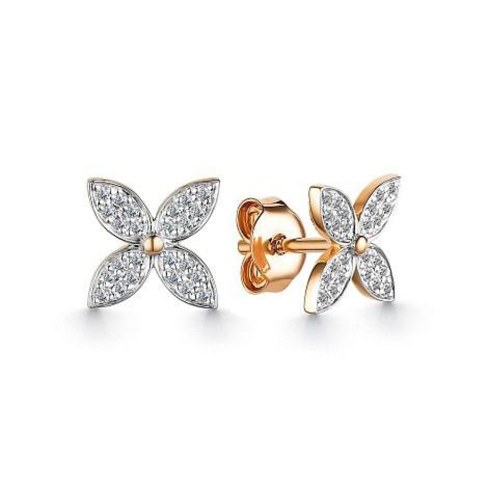 Cercei Pusete din aur roz cu pietre Diamant