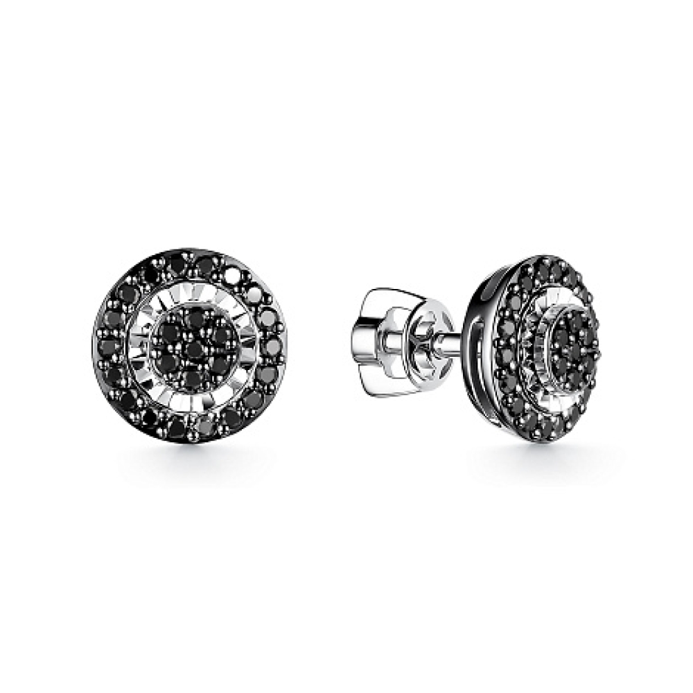Cercei Pusete din aur alb cu pietre Diamant negru
