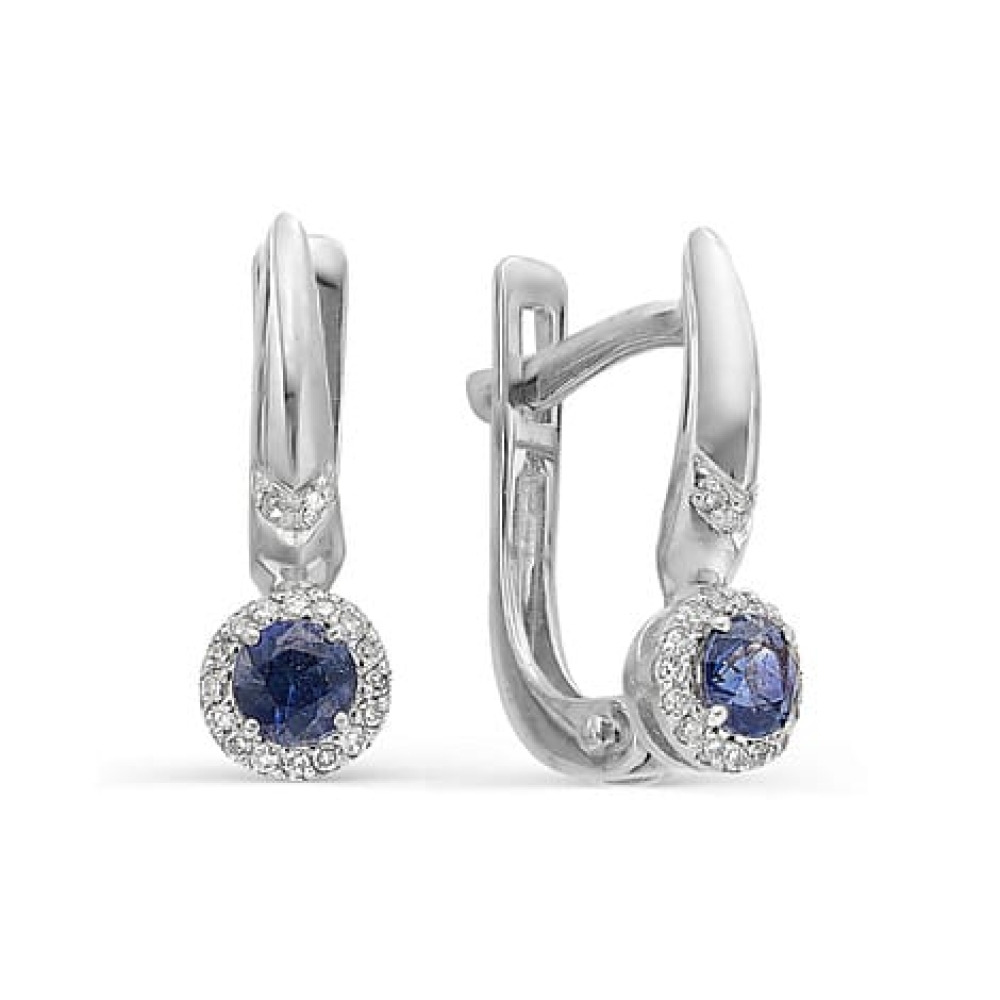 Cercei din aur alb cu pietre Diamant, Safir
