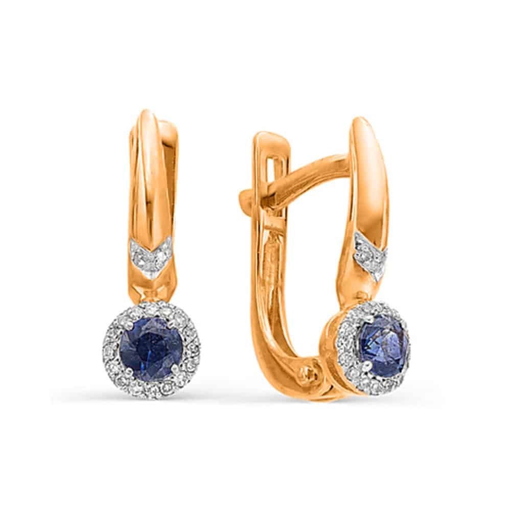 Cercei din aur roz cu pietre Diamant, Safir