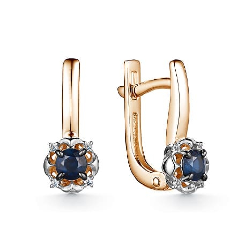 Cercei din aur roz cu pietre Diamant, Safir