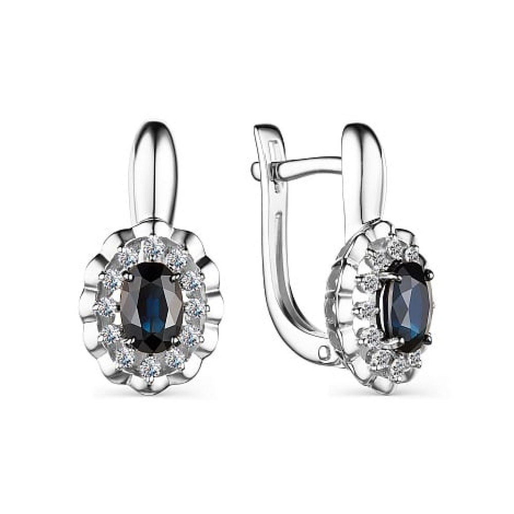 Cercei din aur alb cu pietre Diamant, Safir