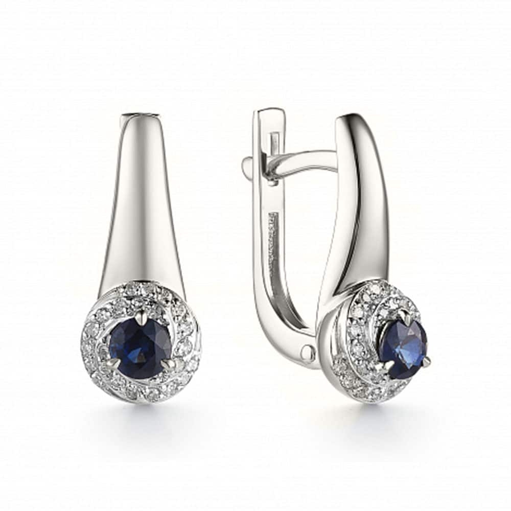 Cercei din aur alb cu pietre Diamant, Safir