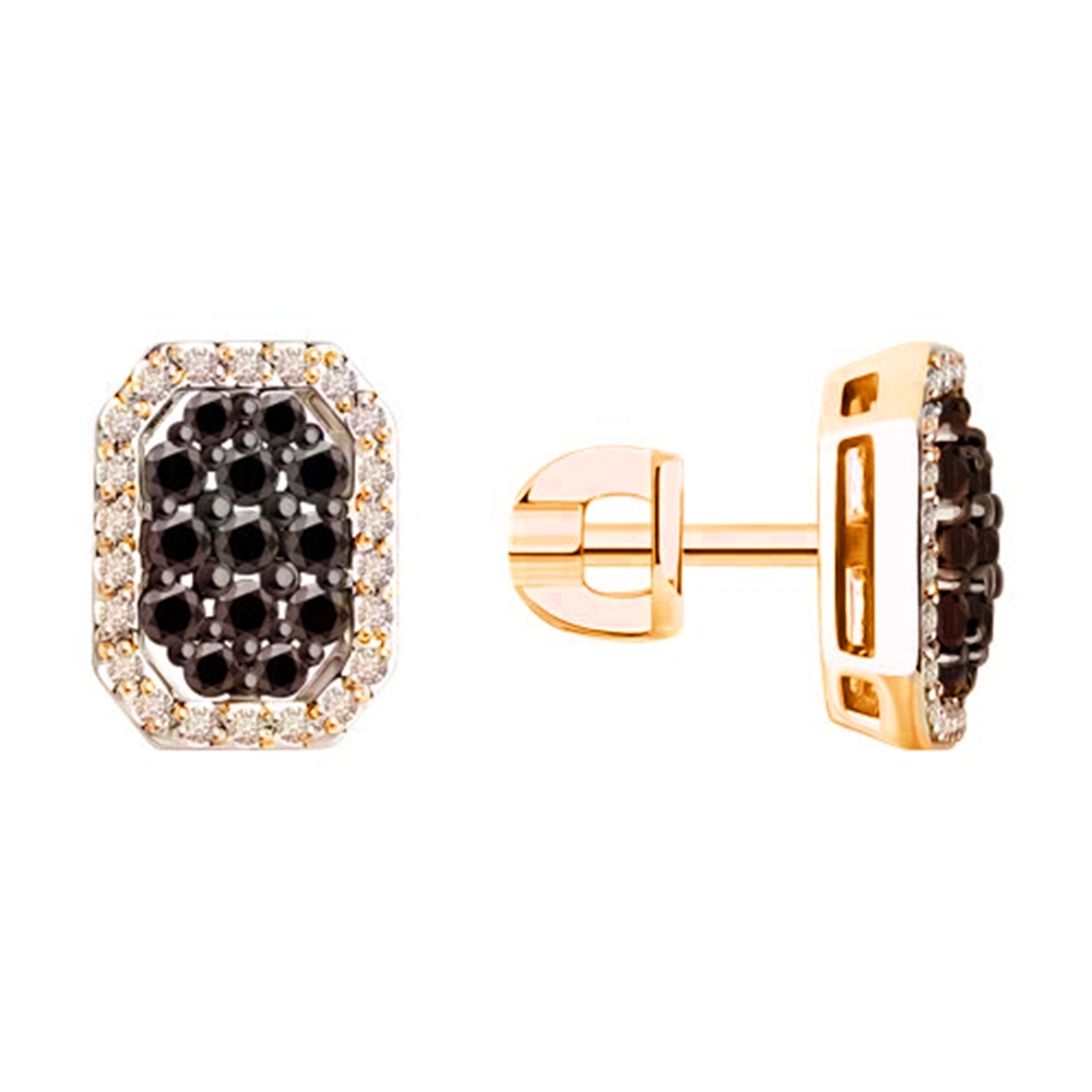 Cercei Pusete din aur roz cu pietre Diamant, Diamant negru