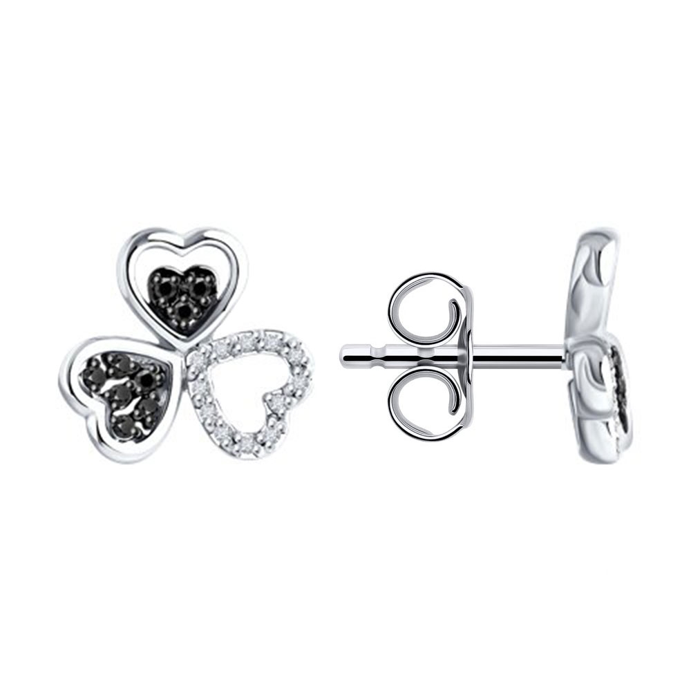 Cercei Pusete din aur alb cu pietre Diamant, Diamant negru