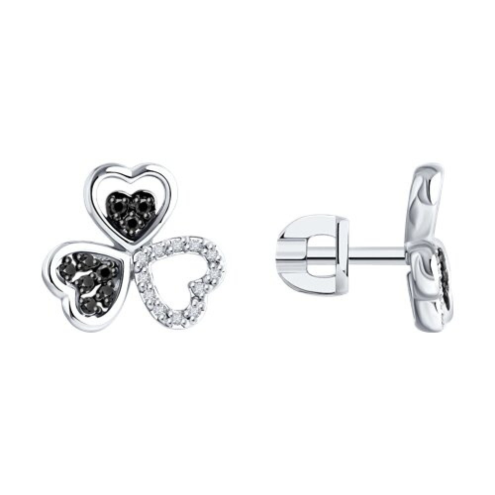 Cercei Pusete din aur alb cu pietre Diamant, Diamant negru