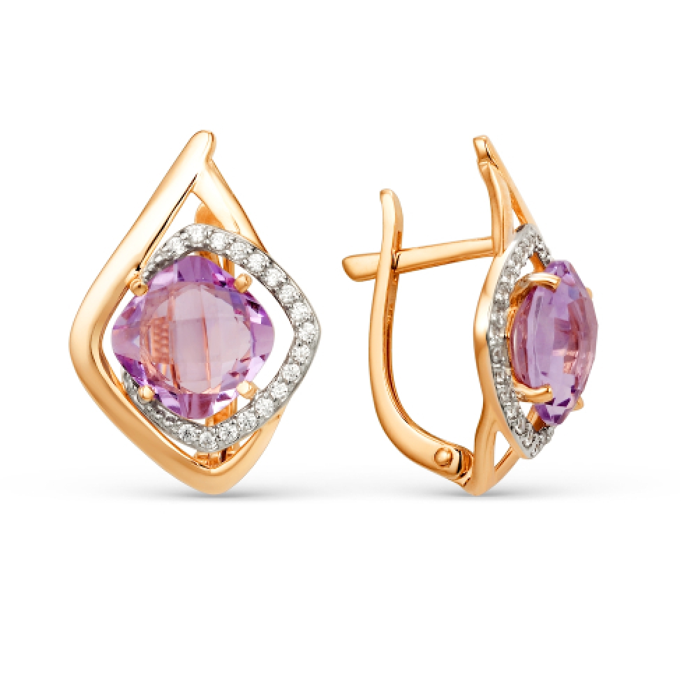 Cercei din aur roz cu pietre Cubic Zirconia Incolor, Ametist