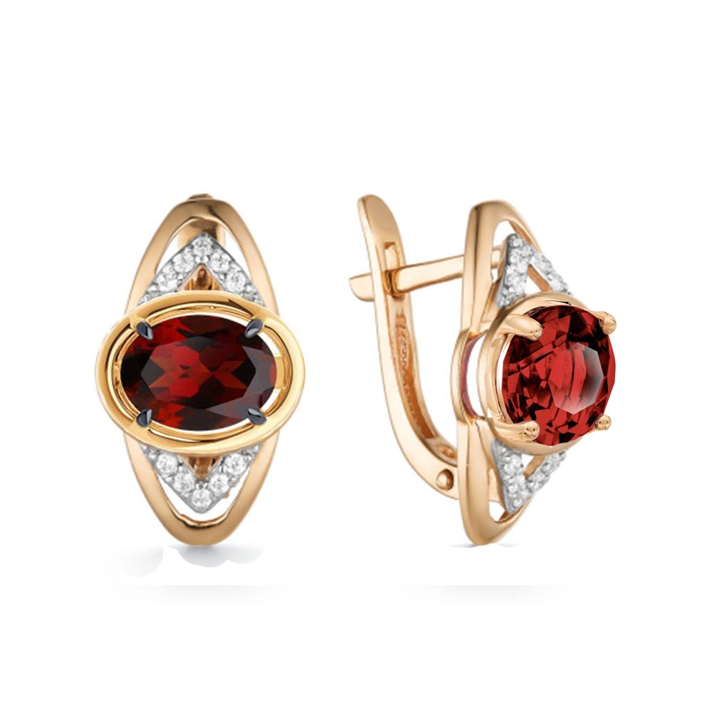 Cercei din aur roz cu pietre Cubic Zirconia Incolor, Rodolit
