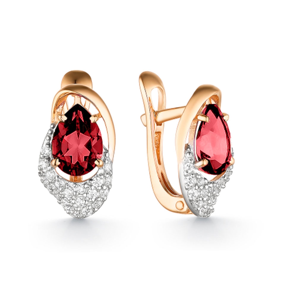 Cercei din aur roz cu pietre Cubic Zirconia Incolor, Rodolit