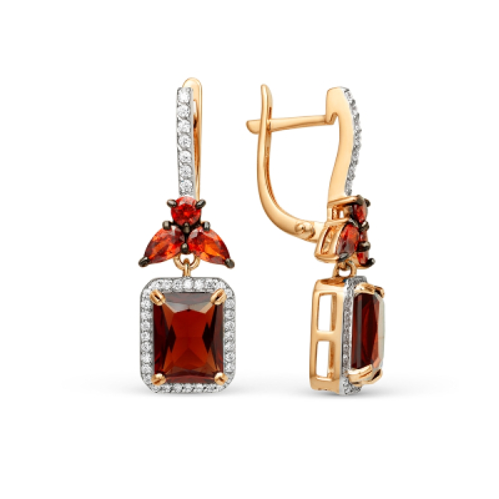 Cercei Suspendați din aur roz cu pietre Cubic Zirconia Incolor, Rodolit și Granat