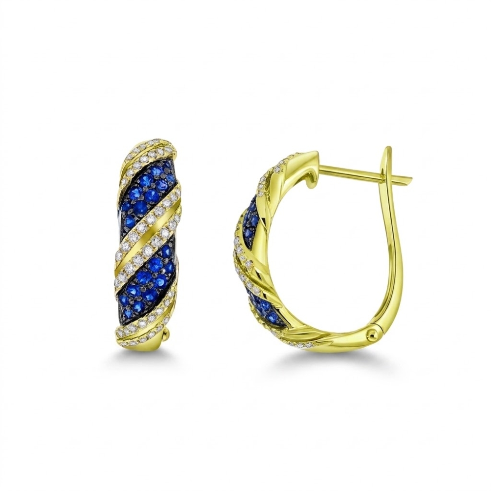Cercei din aur galben cu Diamant, Safir