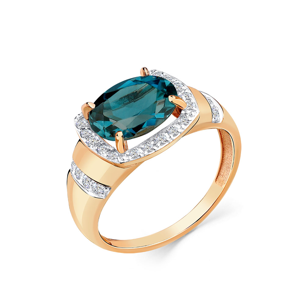Inel din aur roșu cu pietre Cubic Zirconia Incolor, Topaz London