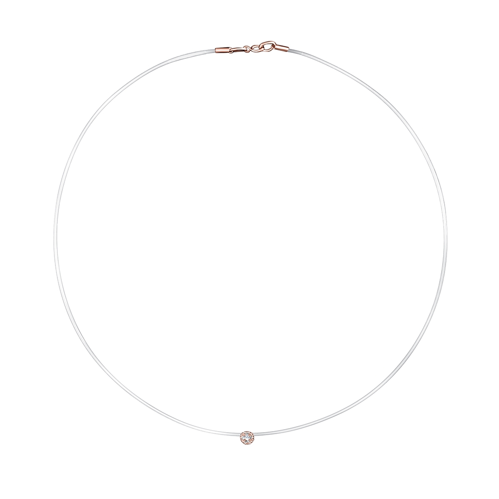 Colier din aur roz cu pietre Diamant, Fir transparent