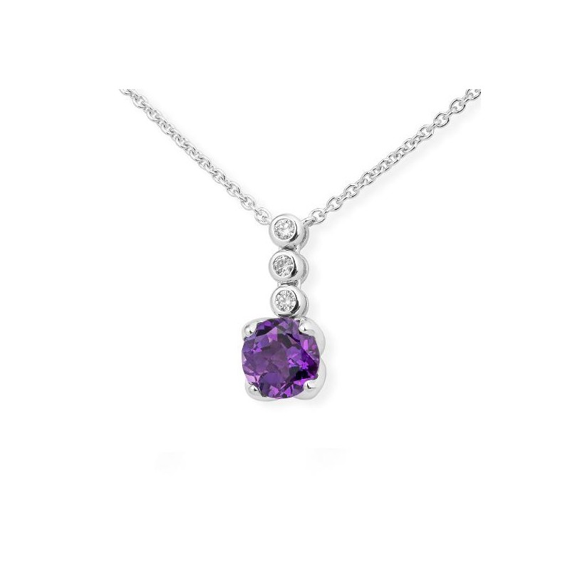 Colier din aur alb cu pietre Diamant, Ametist